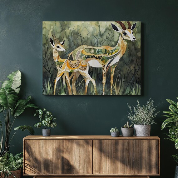 Falcon Canvas Wall Art Gazelles Painting Wildlife Decoration Modern Home Decor Nature Artwork Animal Lovers Gift Baby Gazelle