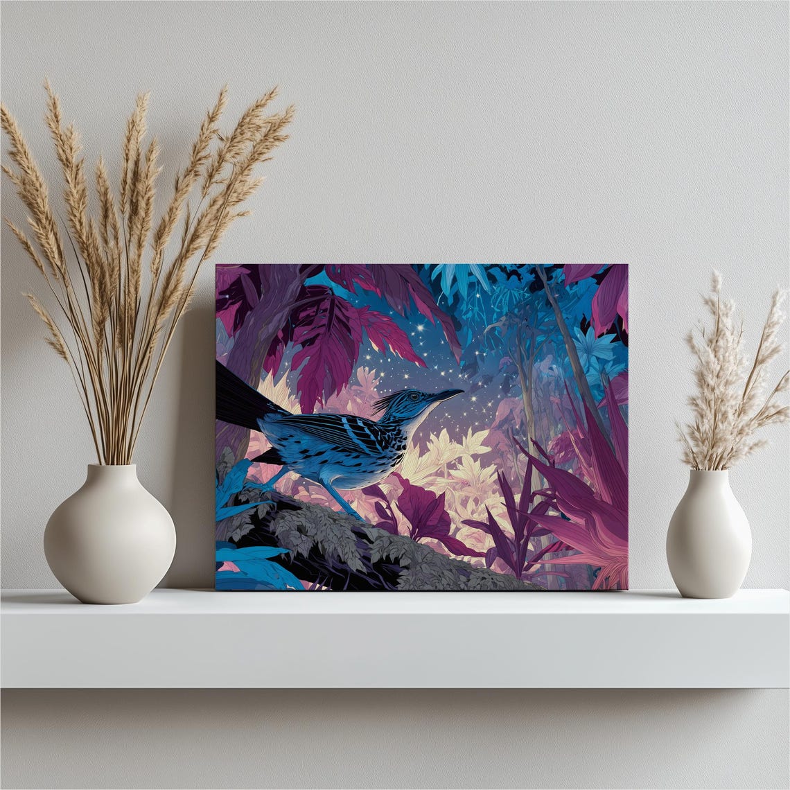 Starlit Night Sky Jungle Bird Colorful Tropical Forest Night Poster