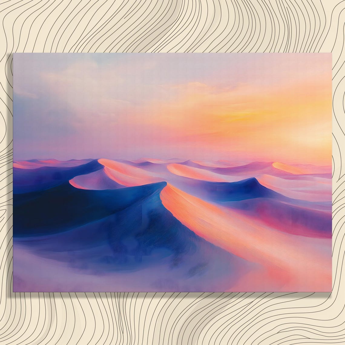 Pastel Desert Dunes At Sunset Pink And Blue Abstract Landscape Print