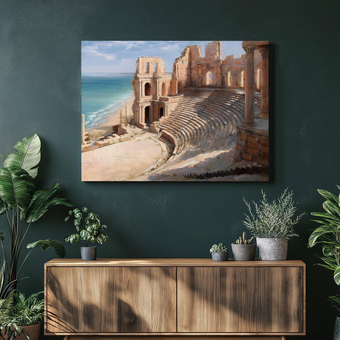 Ancient Roman Amphitheater Coastal Ruins Mediterranean Sea View Wall Art