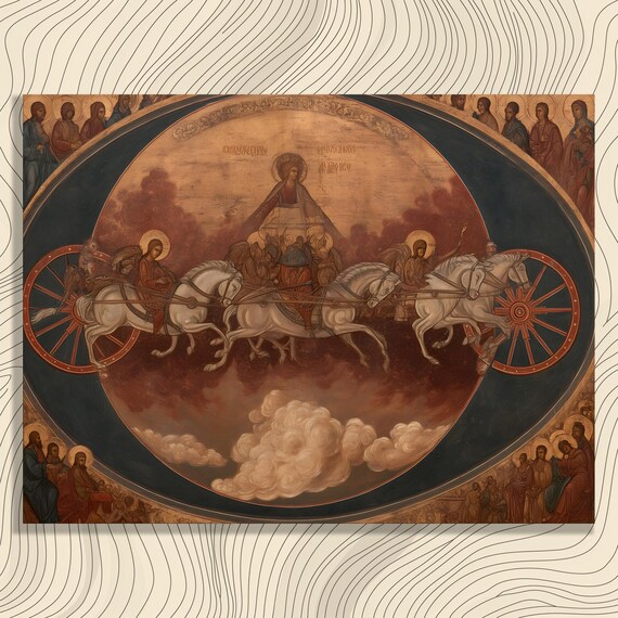 Prophet Elijah Chariot of Fire Byzantine Orthodox Icon Wall Art