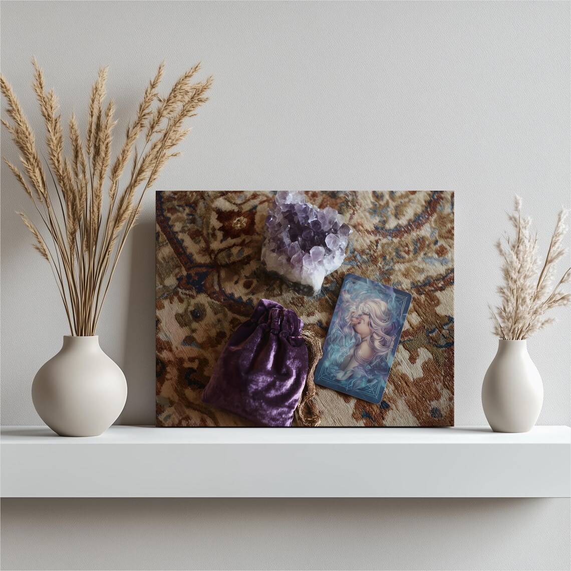 Amethyst Crystal Tarot Card Mystical Velvet Pouch Still Life Poster