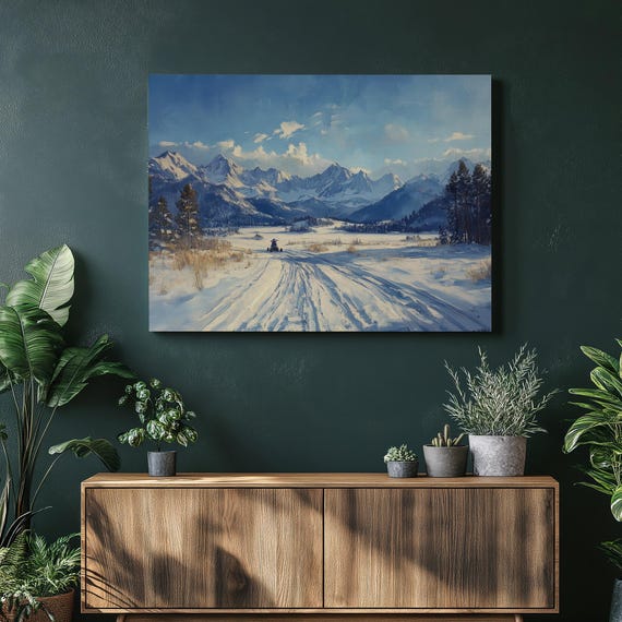 Snowy Mountain Canvas Wall Art Painting Scenic Winter Landscape Print For Home Decor Rustic Outdoor Field Gift Nature Lovers