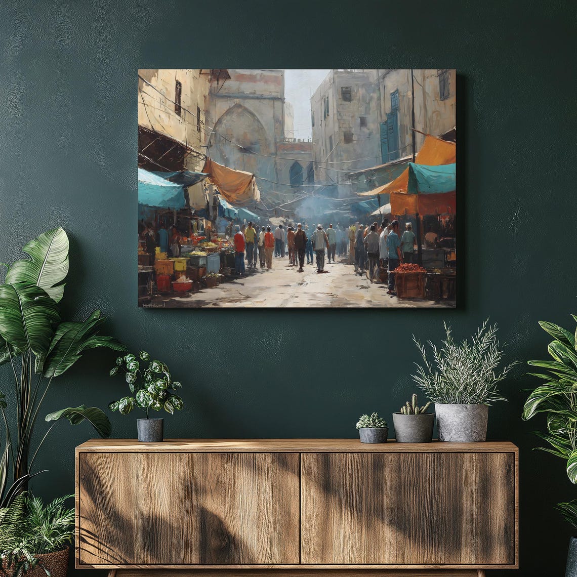 Urban Street Market Canvas Wall Art Impressionist Travel Print Vibrant Bazaar Painting Decor Gift For World Travelers Culture Lovers