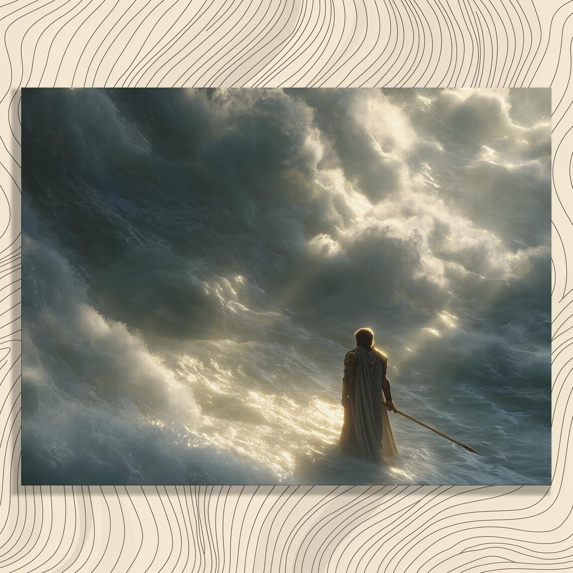 Moses Parting The Red Sea Canvas Print Biblical Miracle Ocean Light