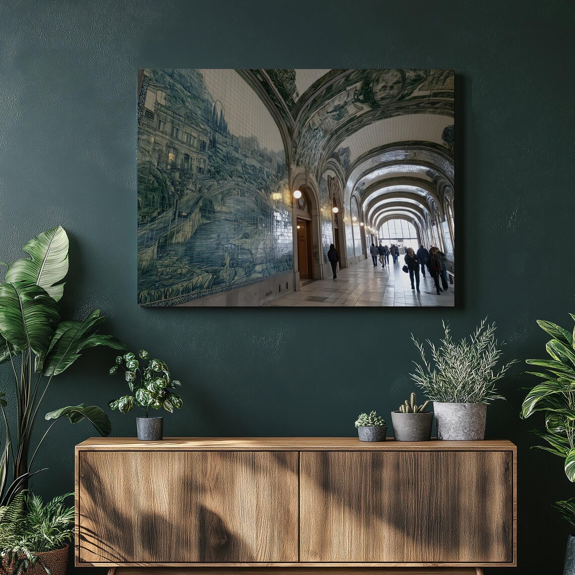 Portuguese Azulejo Tile Corridor Arched Station Hall Wall Art