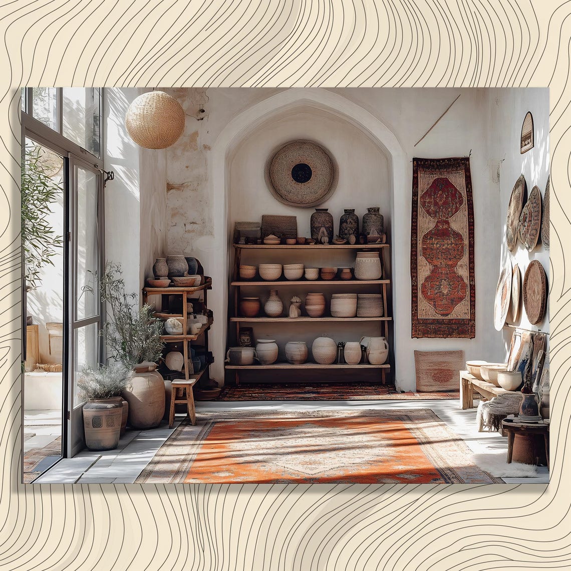 Sunlit Rug Shop Bazaar Interior Pottery Rugs Bohemian Decor Poster
