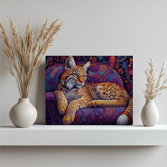 Lynx Wall Decor Animal Print Paintings Boho Style Modern Art Floral Design Abstract Flowers Wildlife Home Colorful Bedrooms