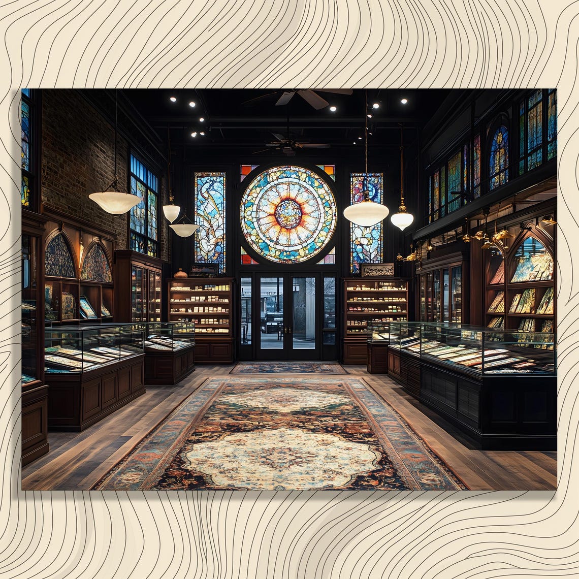 Stained Glass Gallery Interior Rose Window Gothic Revival Wall Art