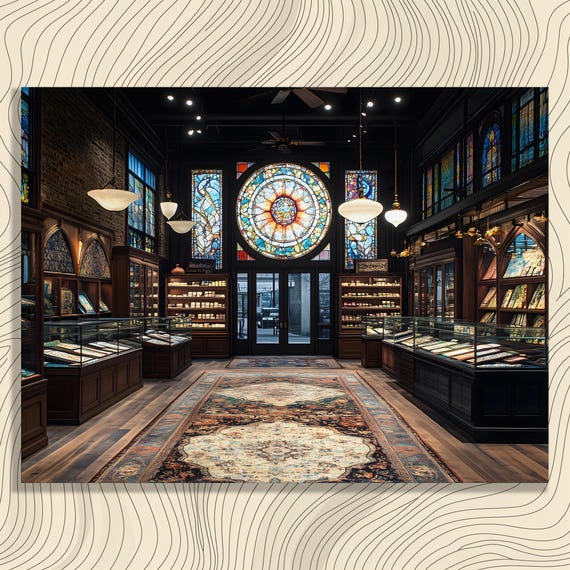 Luxurious Stained Glass Canvas Wall Art Vintage Style Decor Print Gothic Revival Classic Heritage Ornate Rugs Interior Design