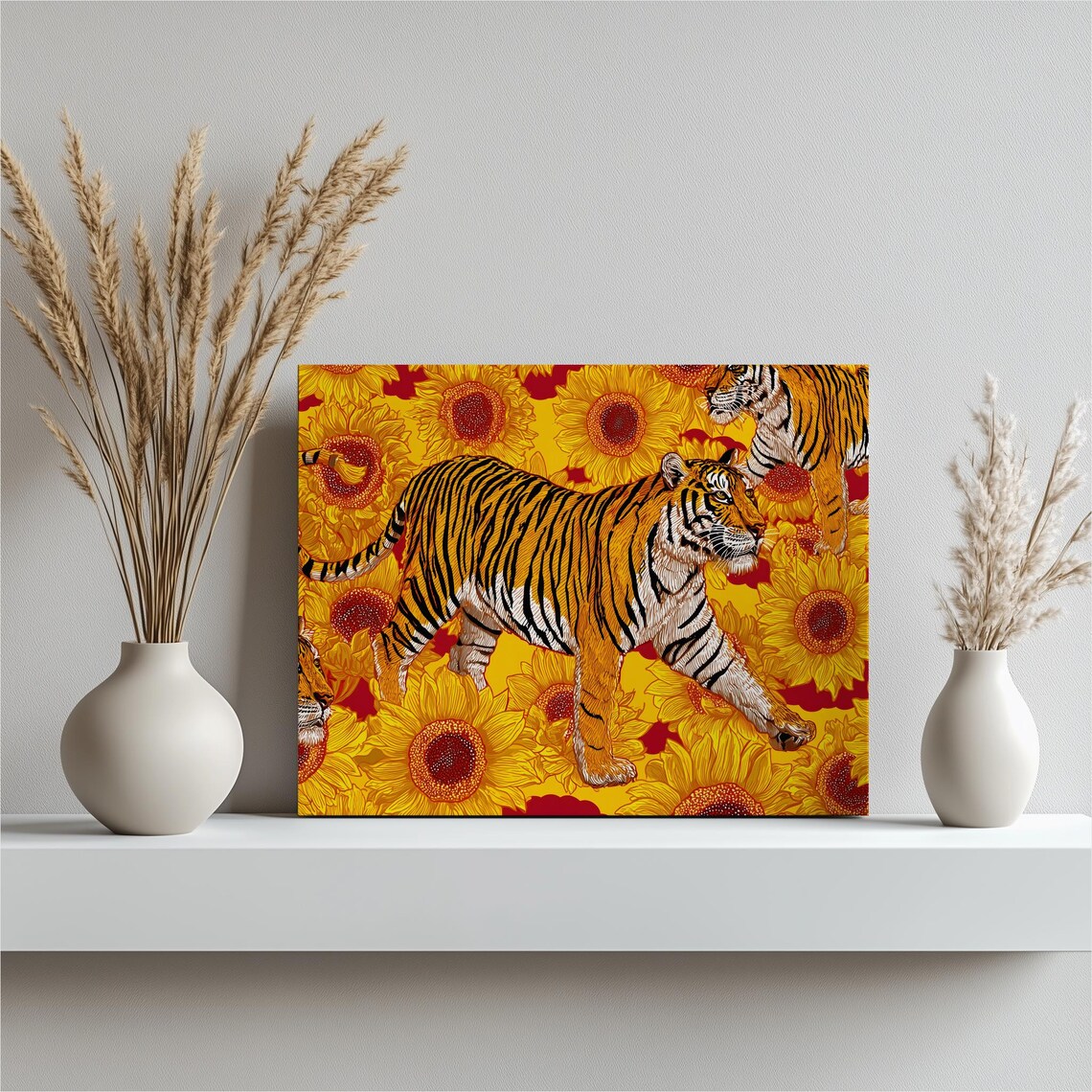 Tiger Walking Through Sunflowers Bold Colorful Pop Art Poster