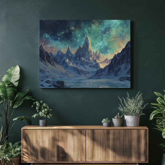 Andes Mountains Wall Art Canvas Prints Starry Night Lake View Landscape Home Decor Contemporary Celestial Serenity