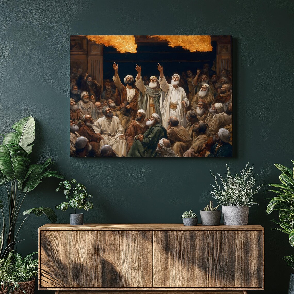 Pentecost Flames Biblical Painting Apostles Holy Spirit Art Poster