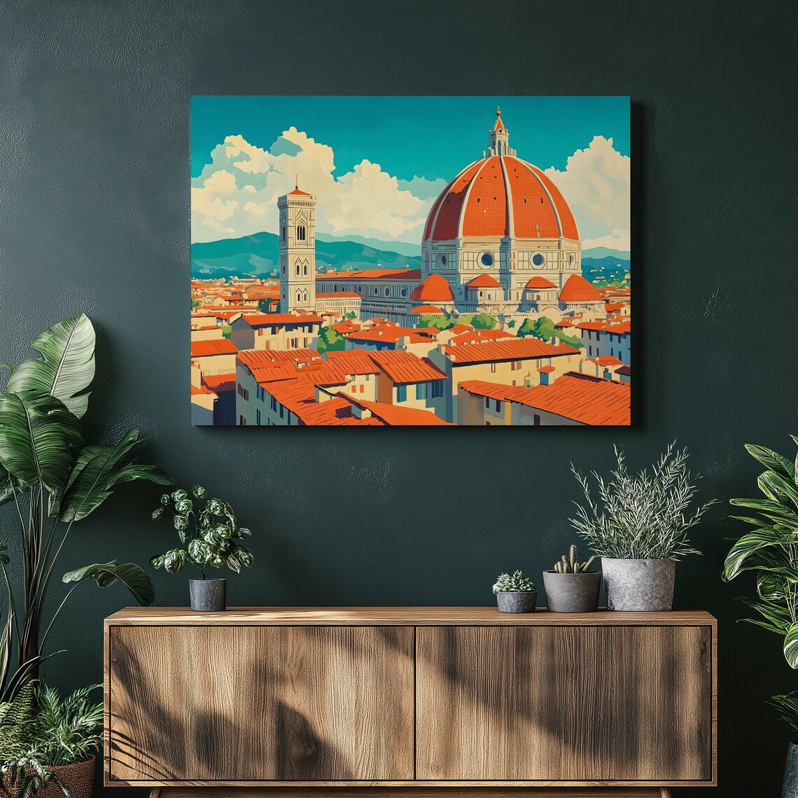 Florence Italy Duomo Cathedral Rooftop Illustration Cityscape Poster