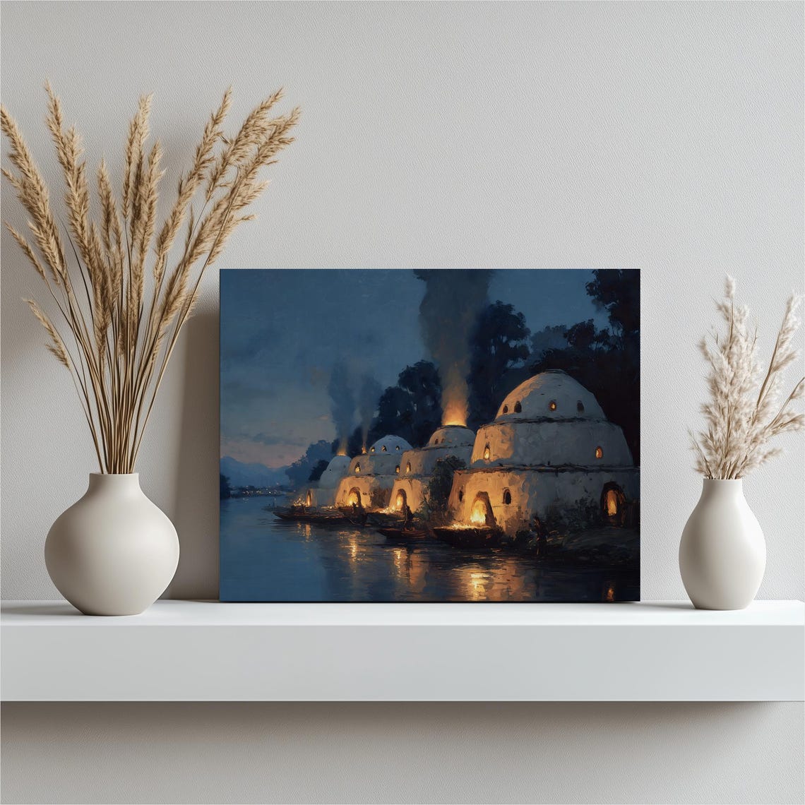 Kilns By The River Poster Twilight Firelight Reflections Rustic Art
