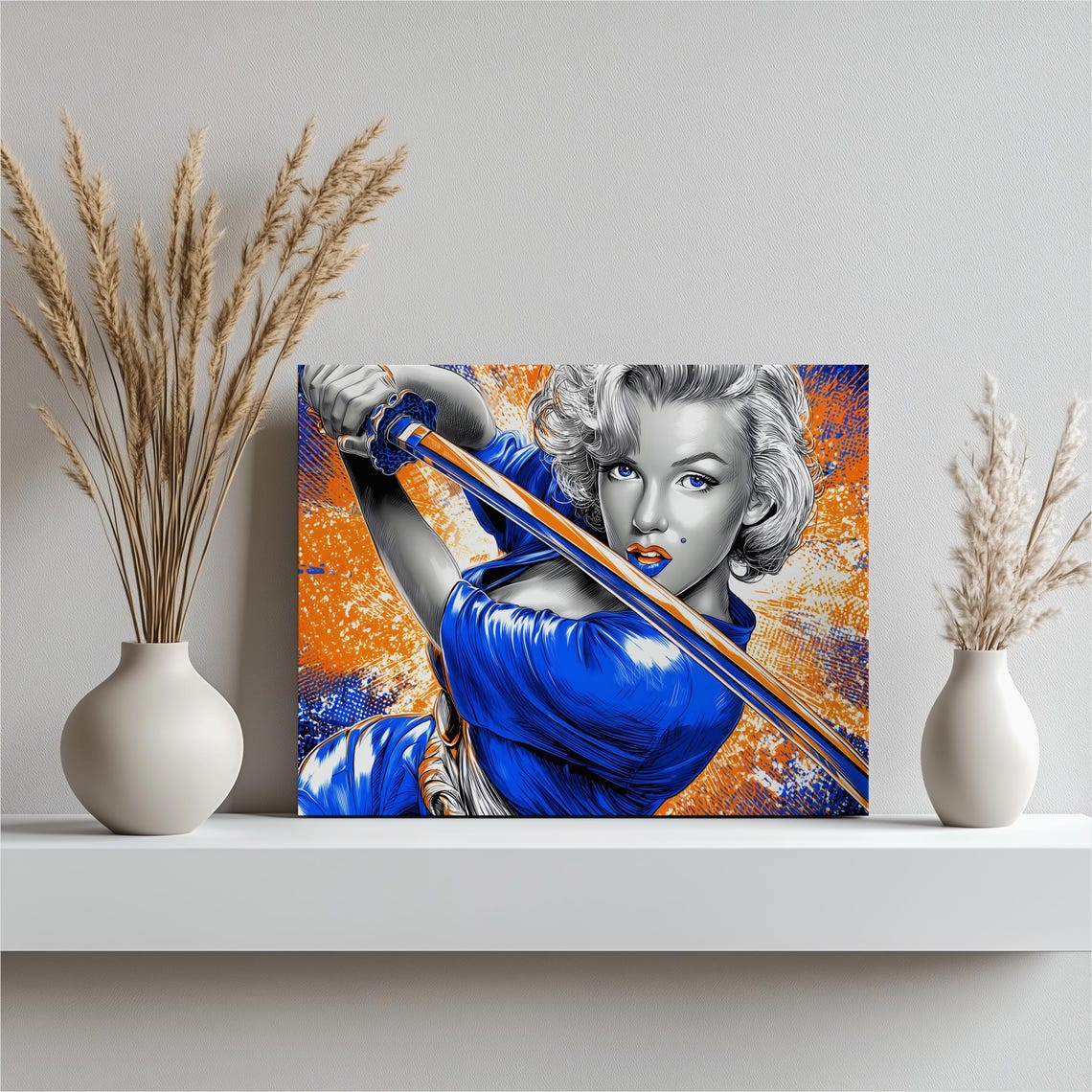Marilyn Monroe Katana Pop Art Portrait Blue Orange Warrior Poster