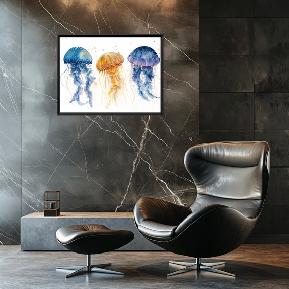 Jellyfish Canvas Wall Art Ocean Decor Aquatic Ready To Hang Living Room Nautical Theme Sea Life Unique Gift Underwater