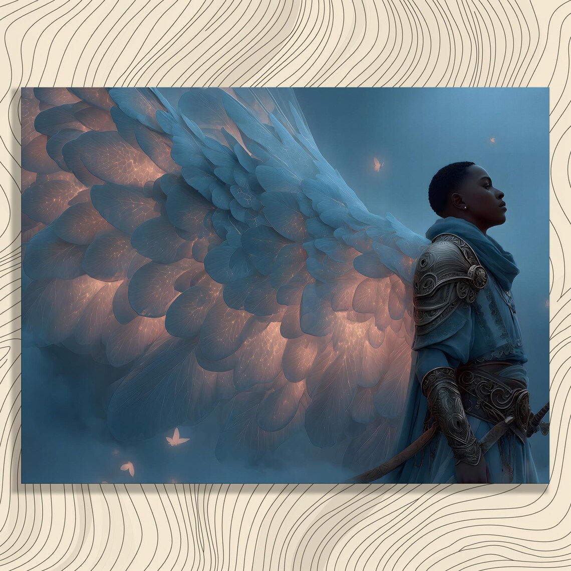 Armored Angel Warrior with Giant Glowing Wings Fantasy Epic Poster