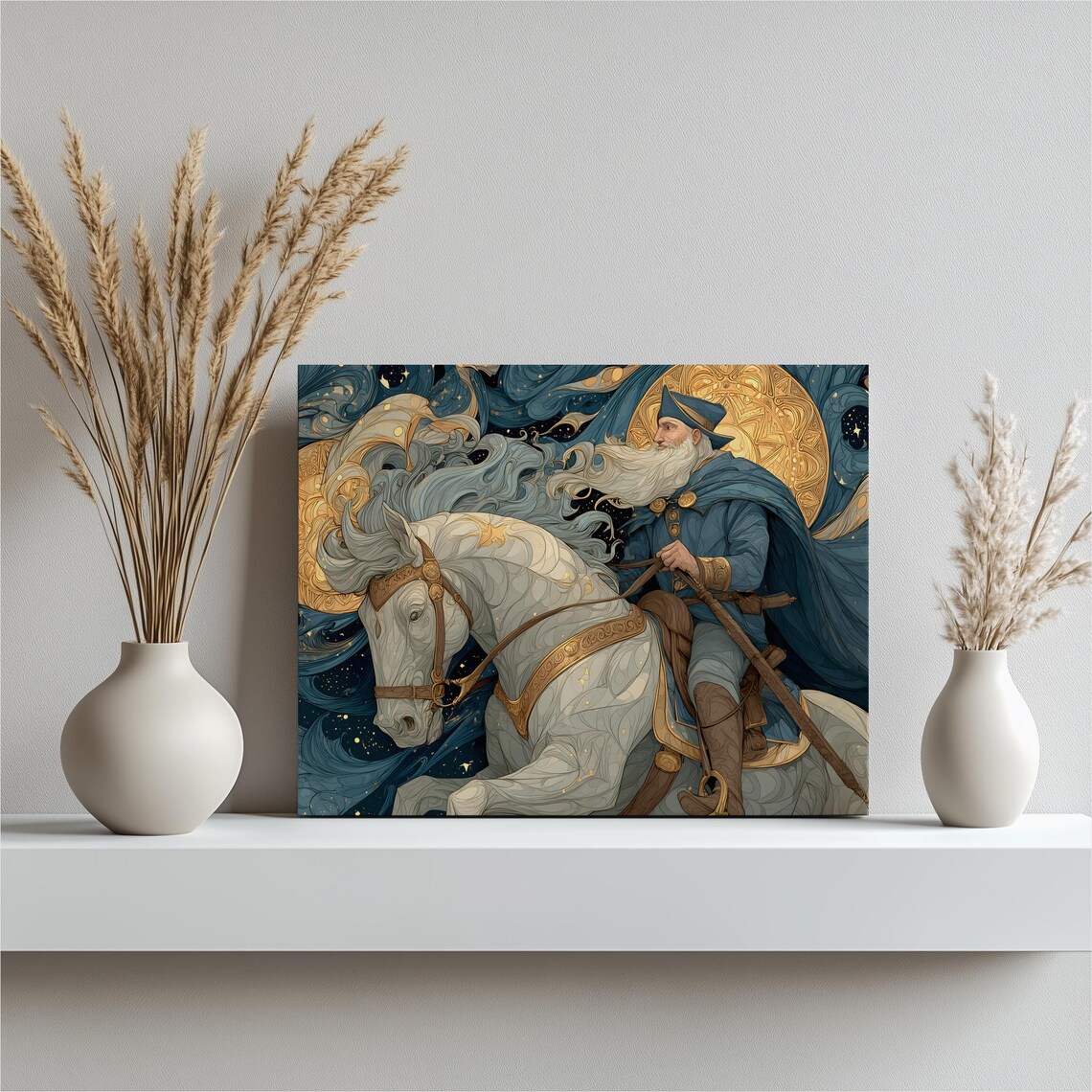 Wizard White Horse Night Rider Celestial Starry Fantasy Art Poster
