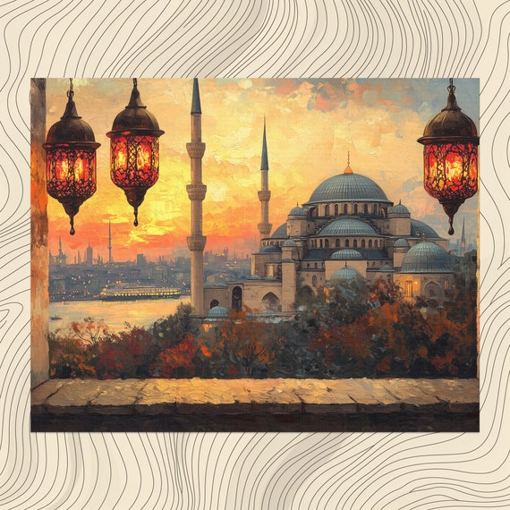 Turkey Canvas Wall Art Stunning Turkish Lamps Illustration Istanbul Hagia Sophia Painting Detailed Oil Perfect Decor For Home Or