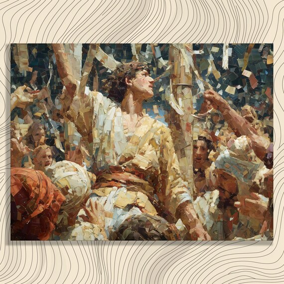 Biblical Crowd Mosaic Dramatic Ancient Scene Textured Art Print