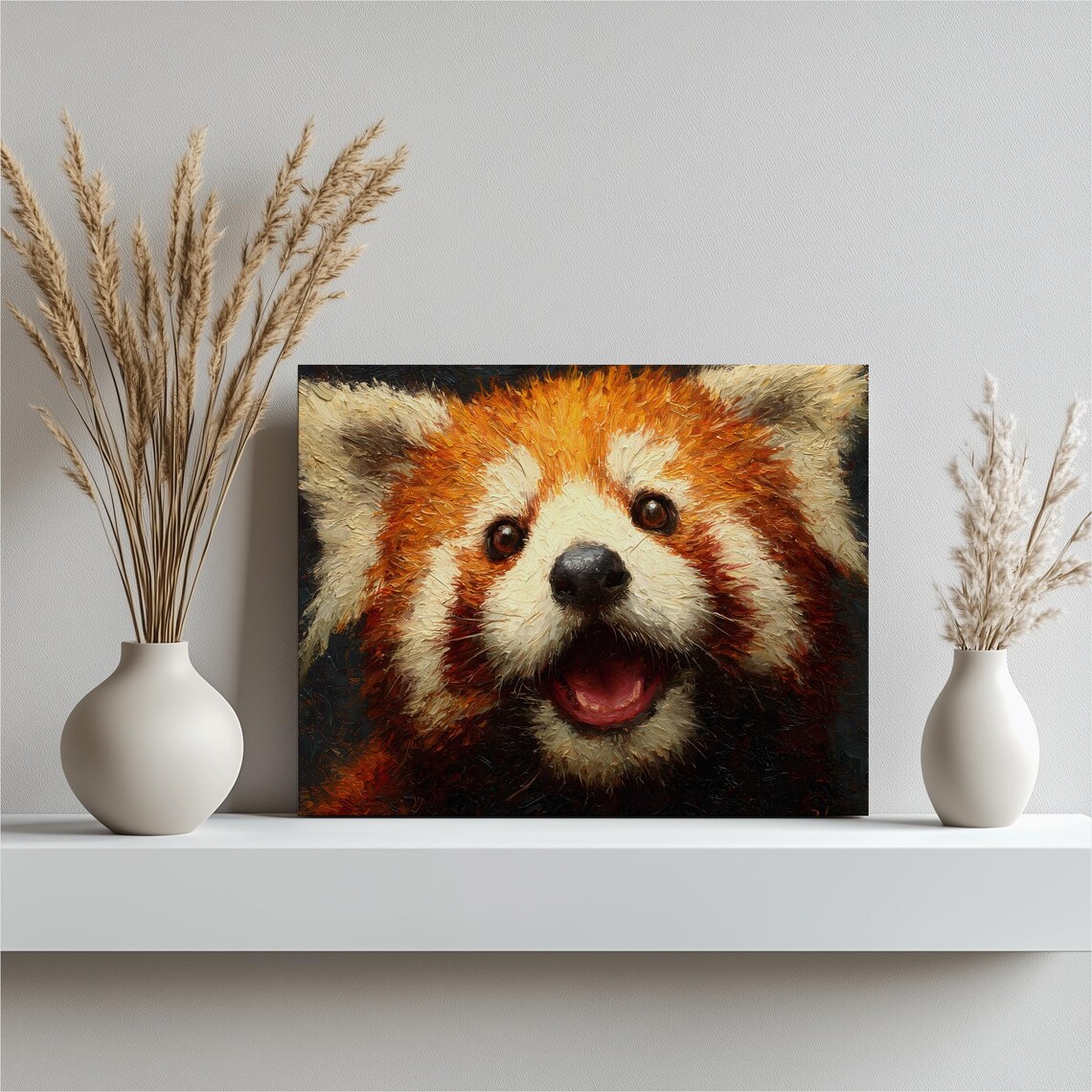 Red Panda Face Impasto Oil Painting Happy Wildlife Portrait Poster