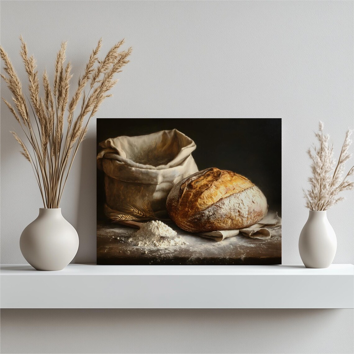 Rustic Sourdough Bread Loaf Flour Sack Farmhouse Still Life Poster