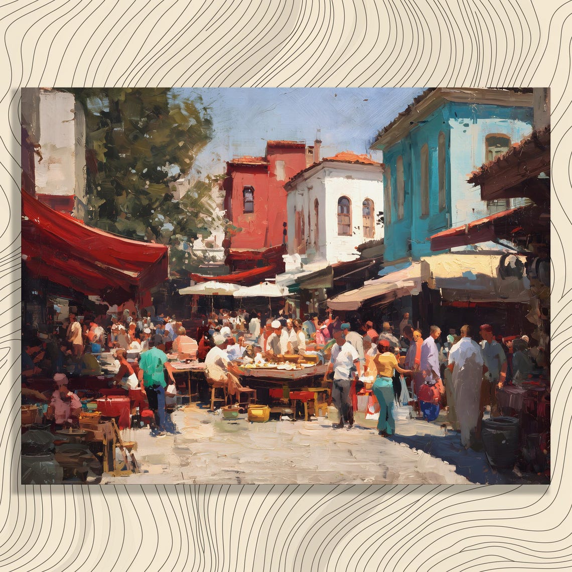 Vibrant Street Market Canvas Wall Art Urban Scene Colorful City Impressionist Decor Travel Inspired Marketplace Painting Prin