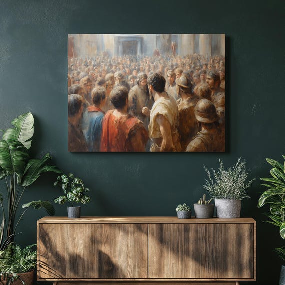 Ancient Roman Crowd Canvas Wall Art Classical Column Painting Historical Scene Neoclassical Style Warrior Tableau Gift For History Lovers