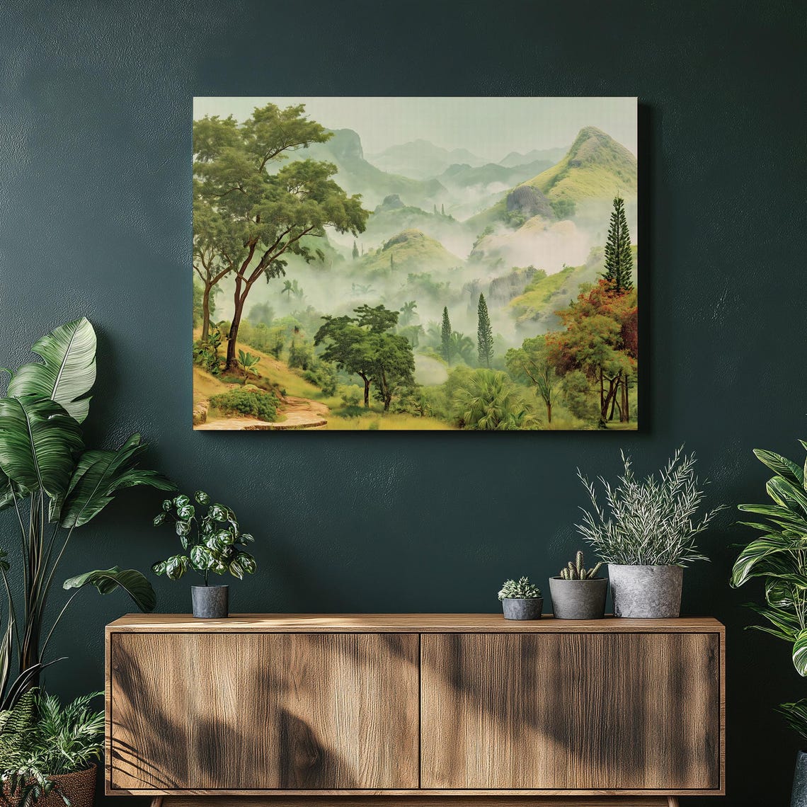Misty Tropical Mountains Lush Rainforest Valley Landscape Poster