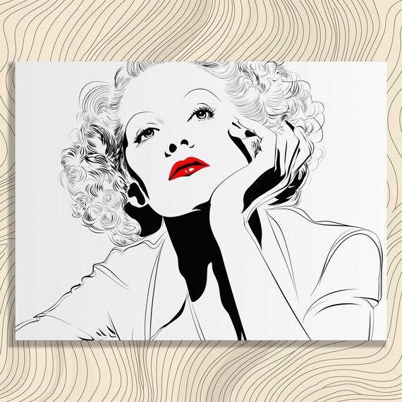 Marilyn Monroe Pop Art Red Lips Line Drawing Celebrity Poster