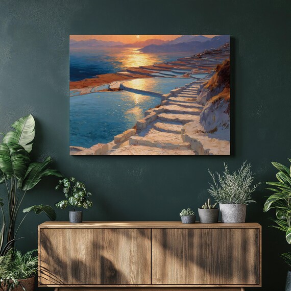 Coastal Sunset Over Terraced Pools Impressionist Seascape Poster