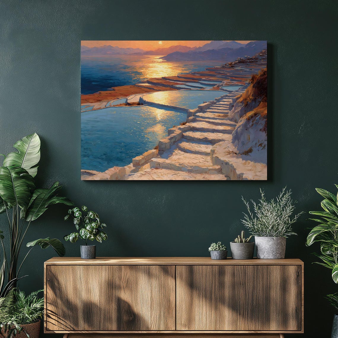Coastal Sunset Over Terraced Pools Impressionist Seascape Poster