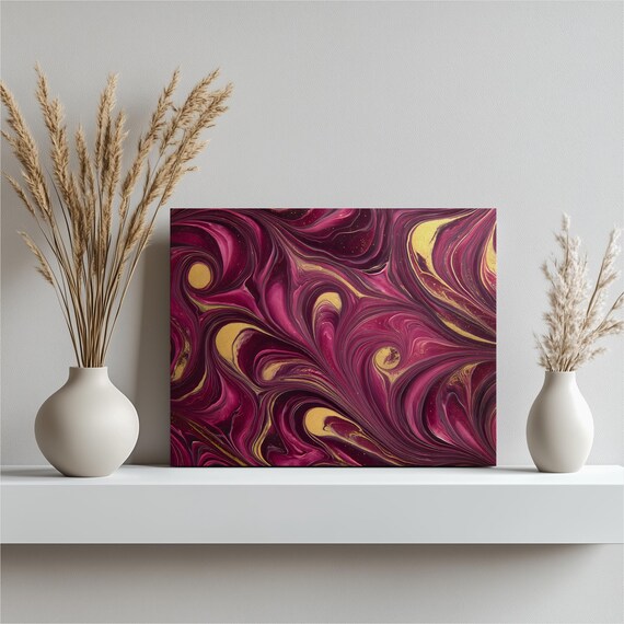 Pink Gold Abstract Canvas Wall Art Fluid Marble Painting With Metallic Accents
