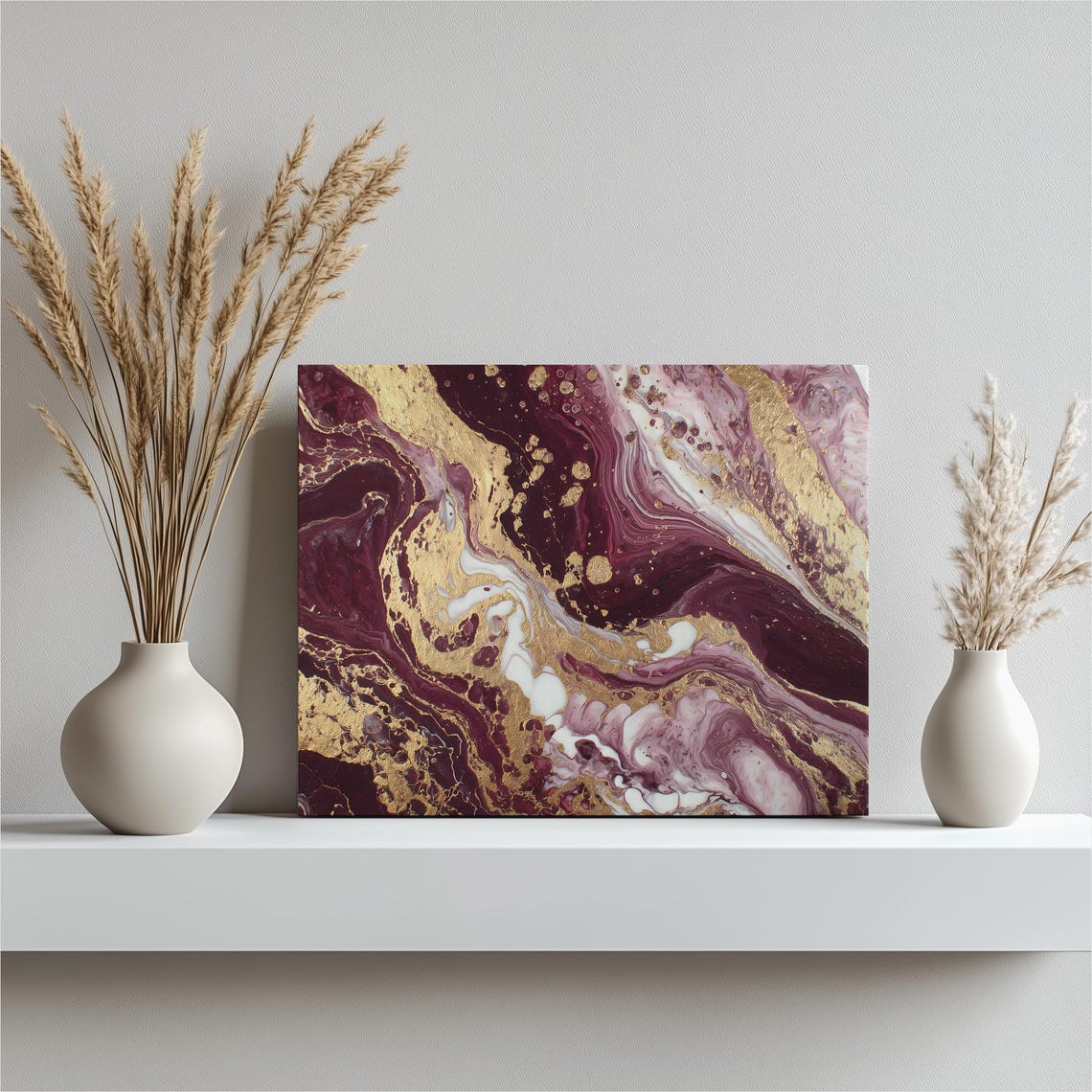 Luxurious Burgundy Gold Vein Marble Fluid Abstract Metallic Poster