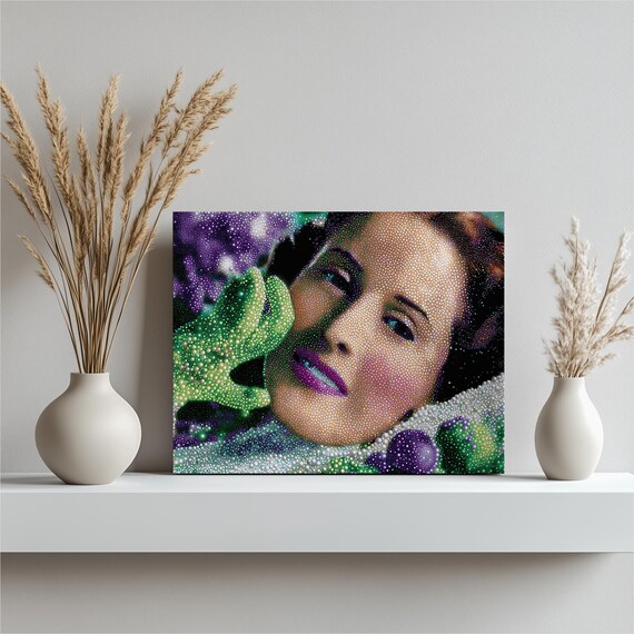 Vibrant Colorful Pointillist Woman Portrait Dot Art Modern Wall Art