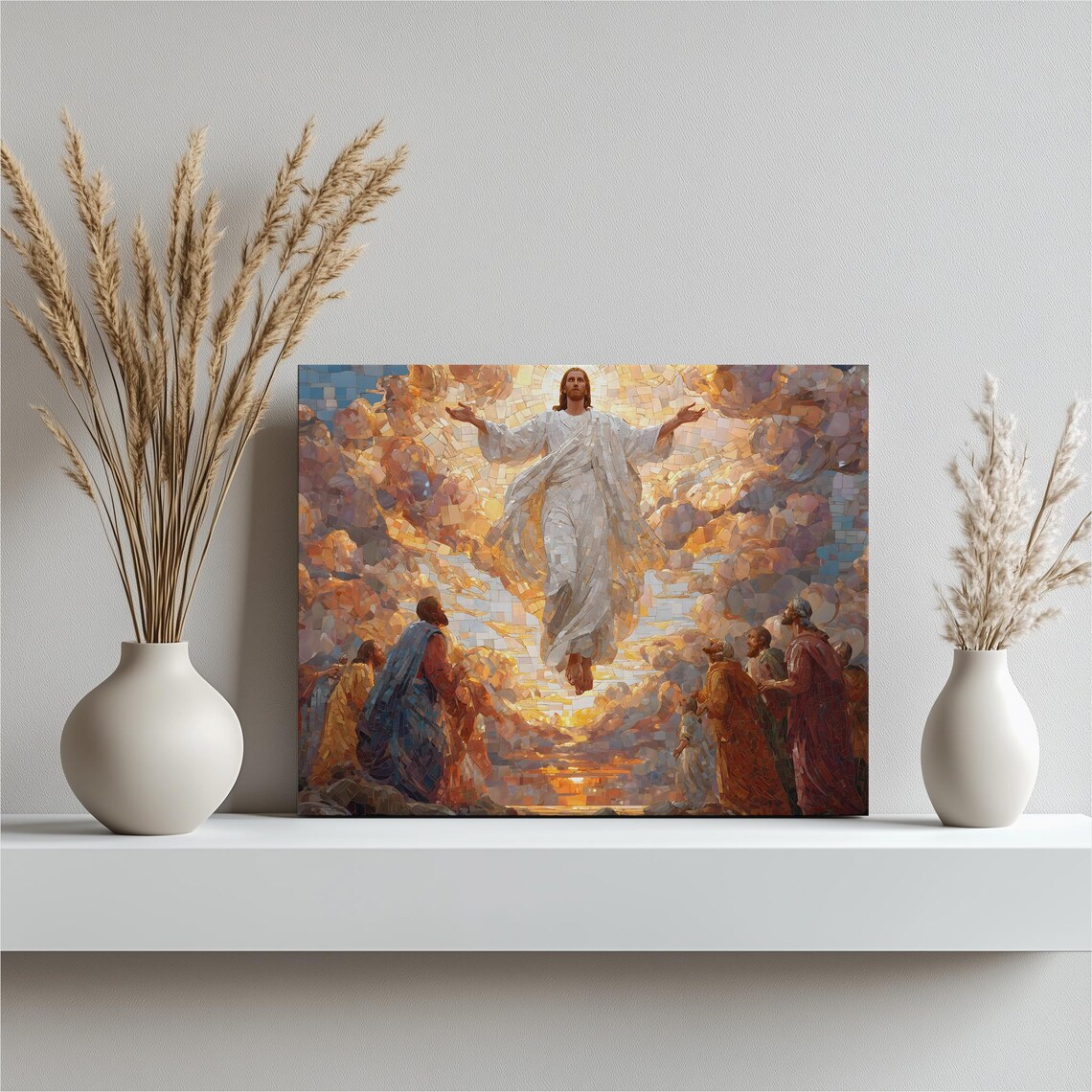 Christ Ascension Mosaic Byzantine Golden Clouds Faith Art Poster