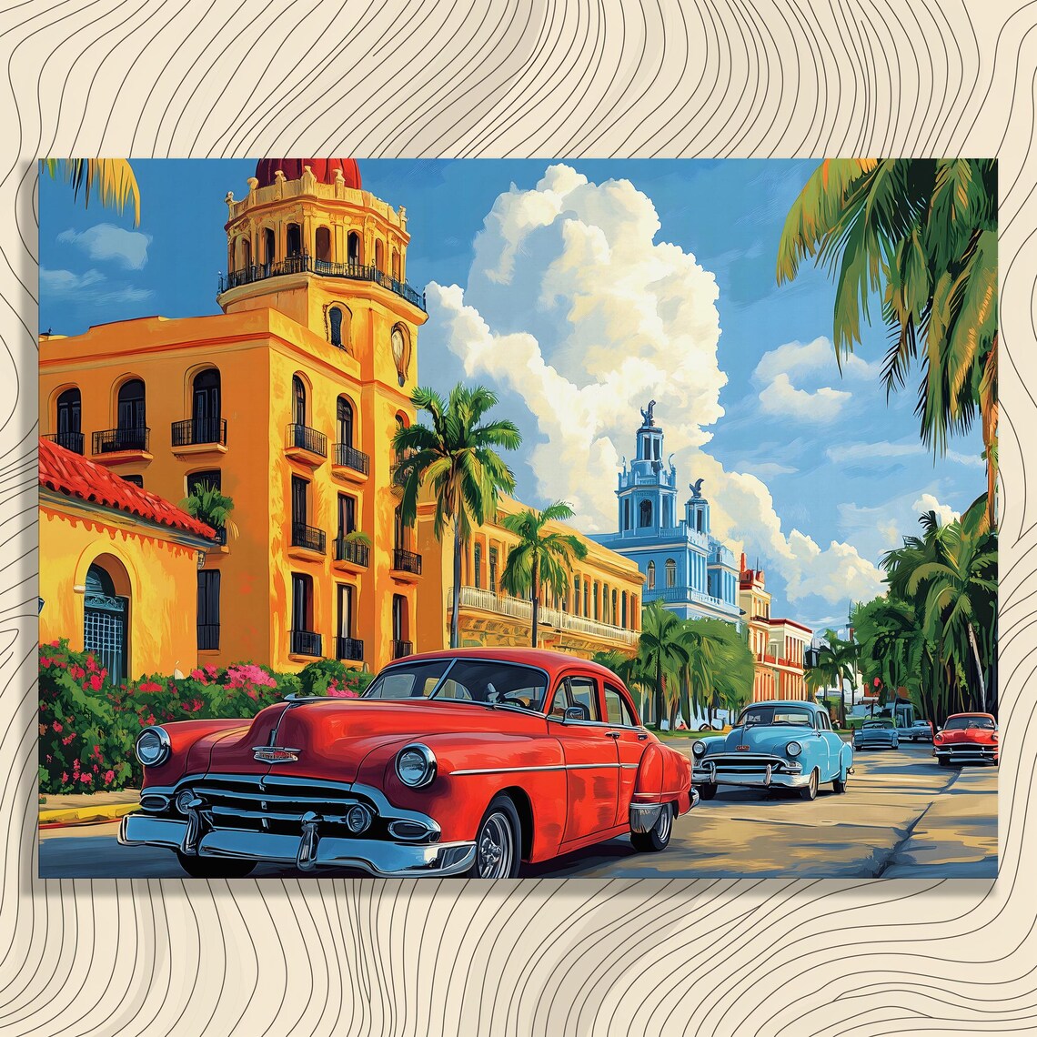 Havana Street Classic Cars Retro Tropical Cuba Travel Poster