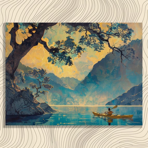 Kayaking Canvas Wall Art Canoeing Decor Lake Adventure Nature Home Relaxing For Living Room Office Hallway Toilet Or Bedroom