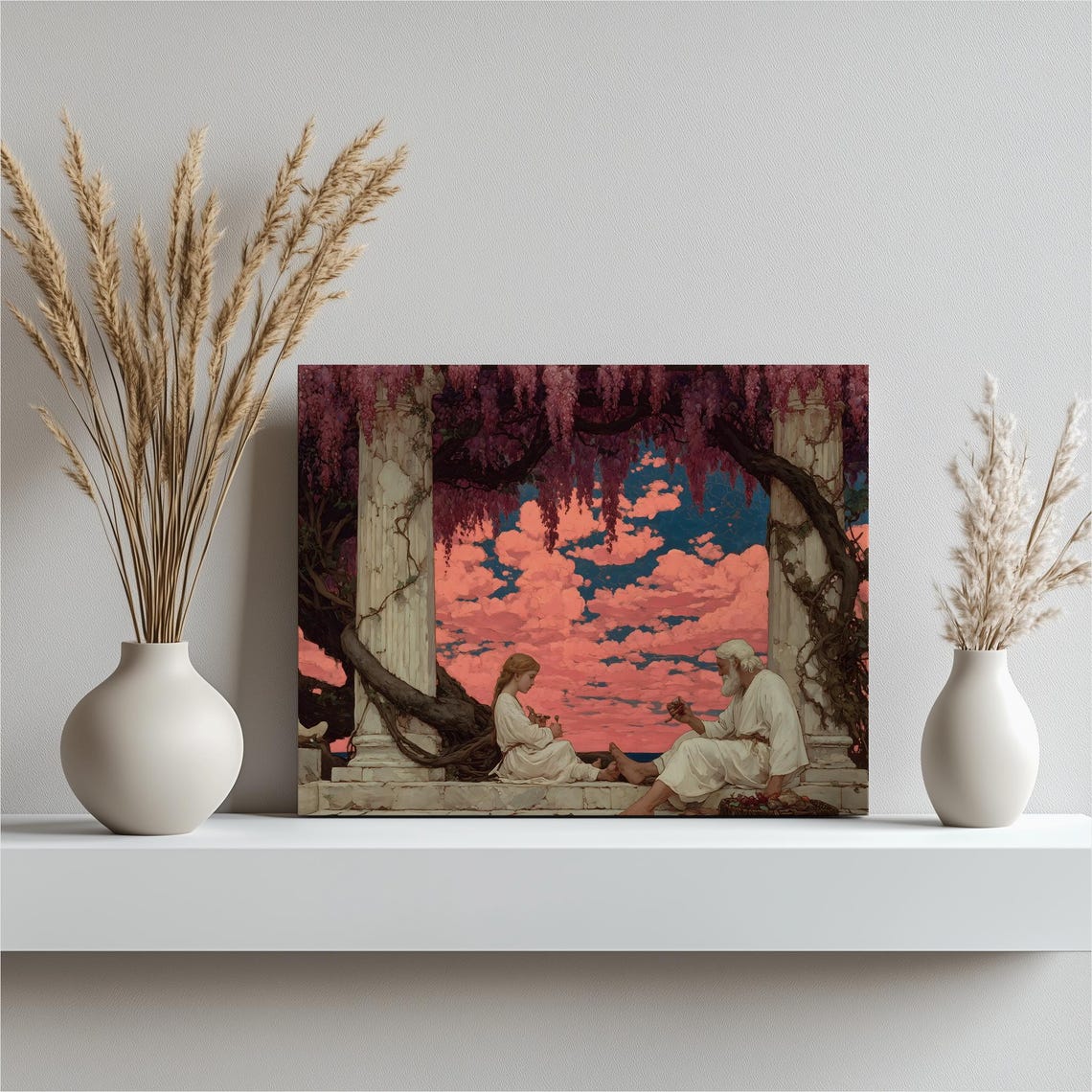 Classical Wisteria Columns Sunset Elder Storyteller Art Poster