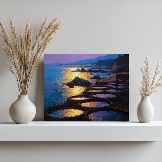 Sunset Salt Pans Reflecting Golden Light Coastal Lagoon Poster