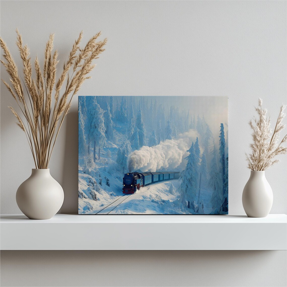 Steam Train Winter Snowy Forest Vintage Locomotive Landscape Poster