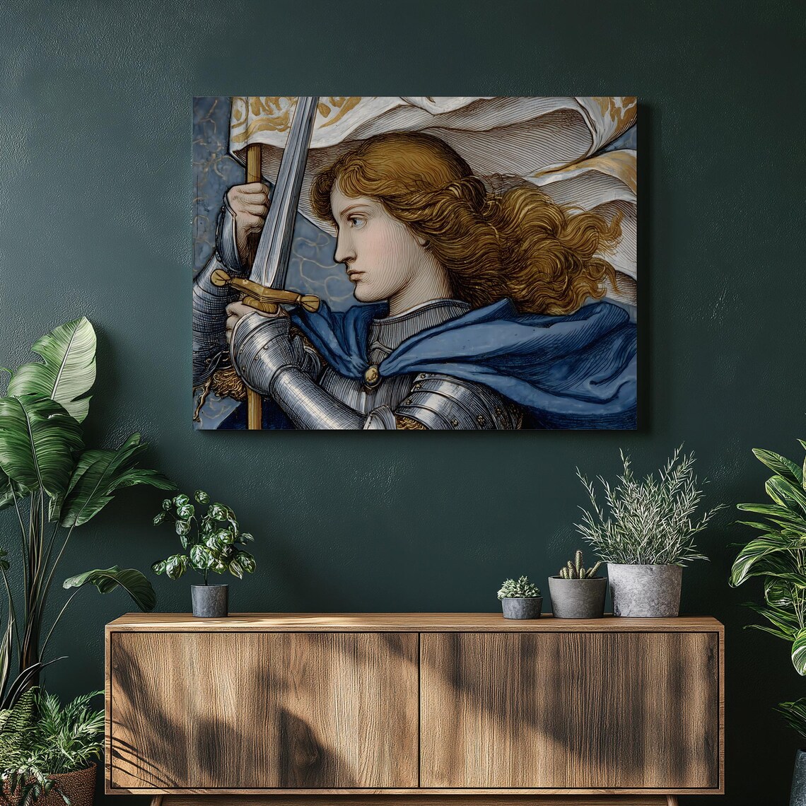 Joan of Arc Medieval Knight With Sword Banner and Armor Poster