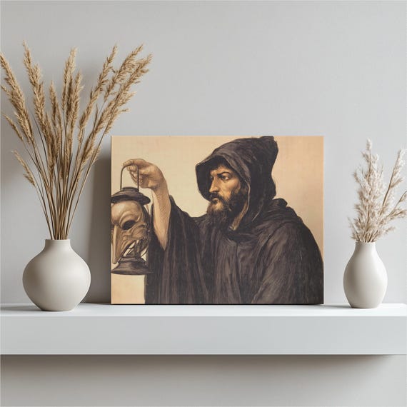 Hooded Monk Holding Plague Mask Lantern Poster Dark Gothic Sketch Art