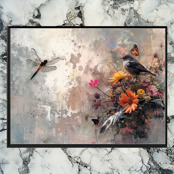 Dragonfly Canvas Wall Art Breathtaking Vivid Insect Painting Serene Home Decor Accent Unique Oil Texture Original Wildlife Piece