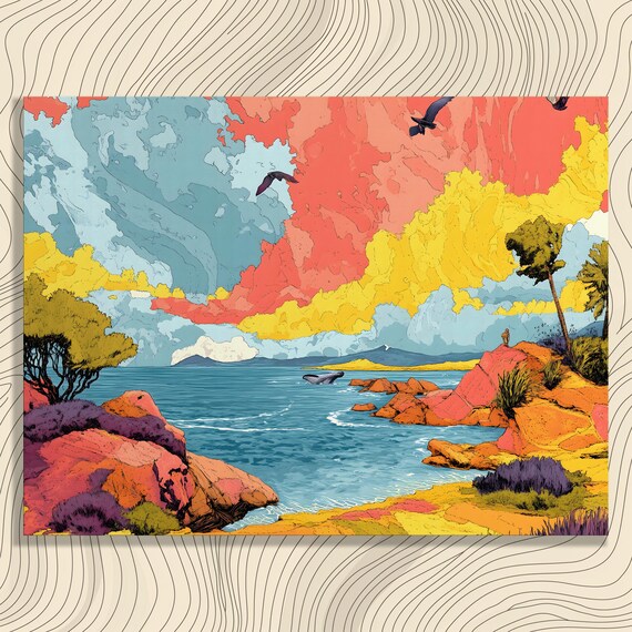 Baja Coast Sunset Seascape Whale Breaching Colorful Ocean Wall Art