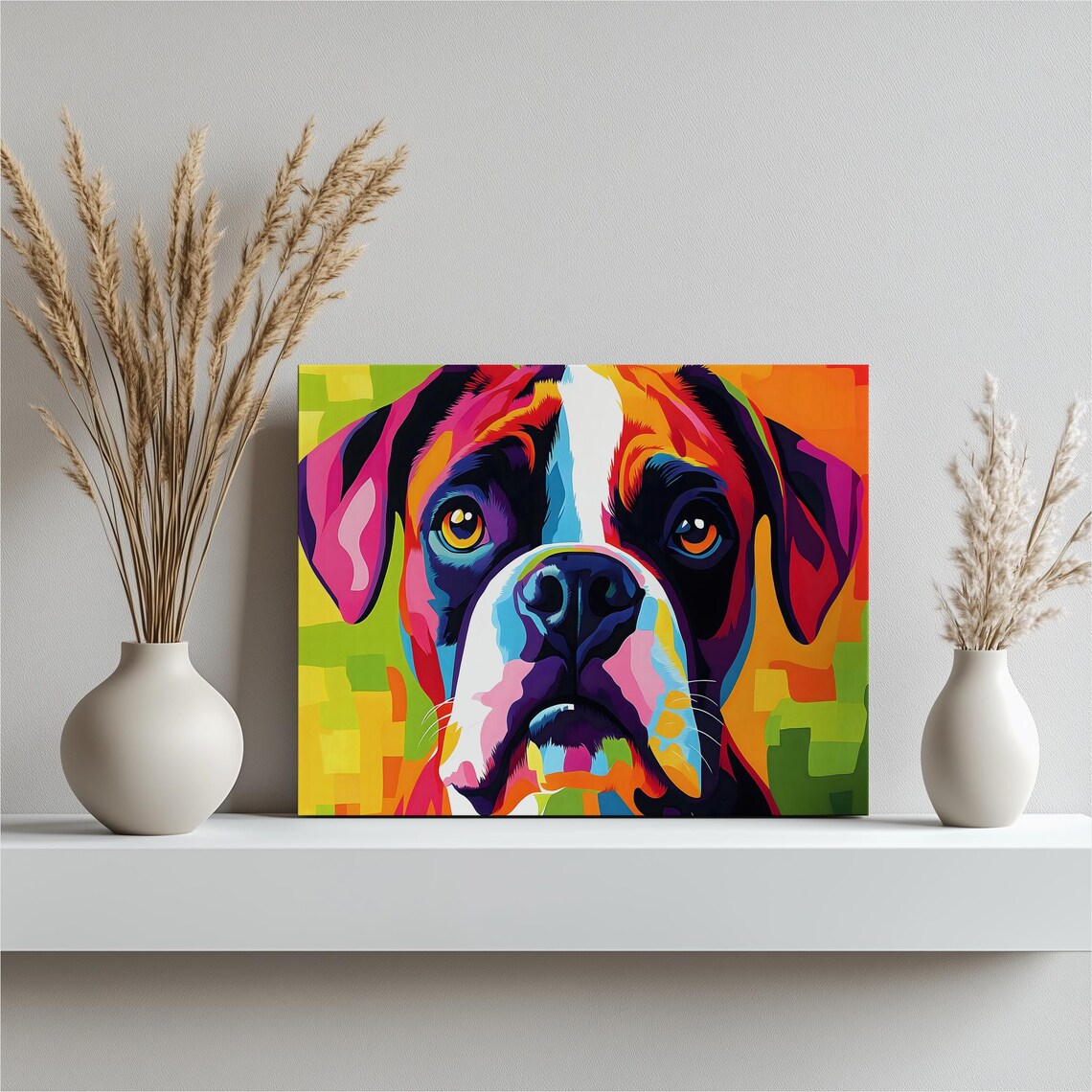 Boxer Dog Colorful Pop Art Portrait Vibrant Abstract Canine Wall Art