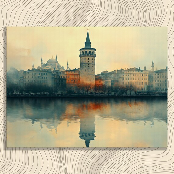 Serene Cityscape Canvas Wall Art Reflection Painting Urban Midcentury Modern Landscape Artwork Gift For Enthusiasts Home Decor