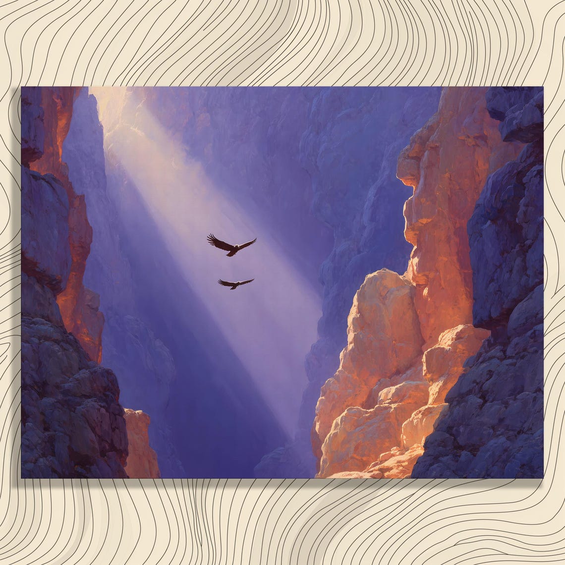 Soaring Eagles Desert Canyon Sunbeam Dramatic Nature Painting Poster