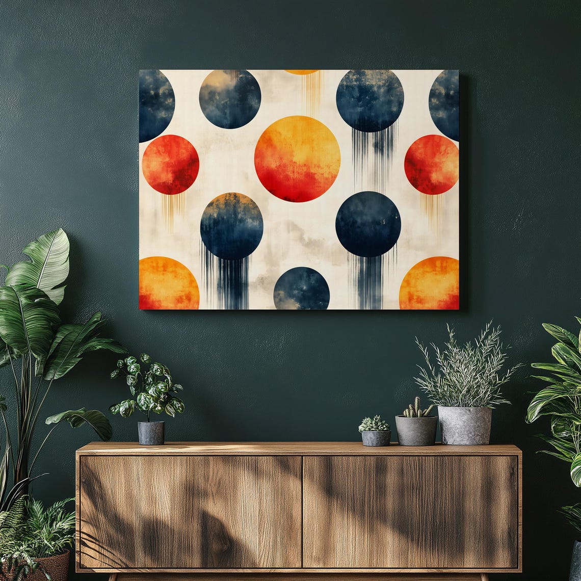 Geometric Circles Abstract Boho Dot Pattern Navy Orange Wall Art